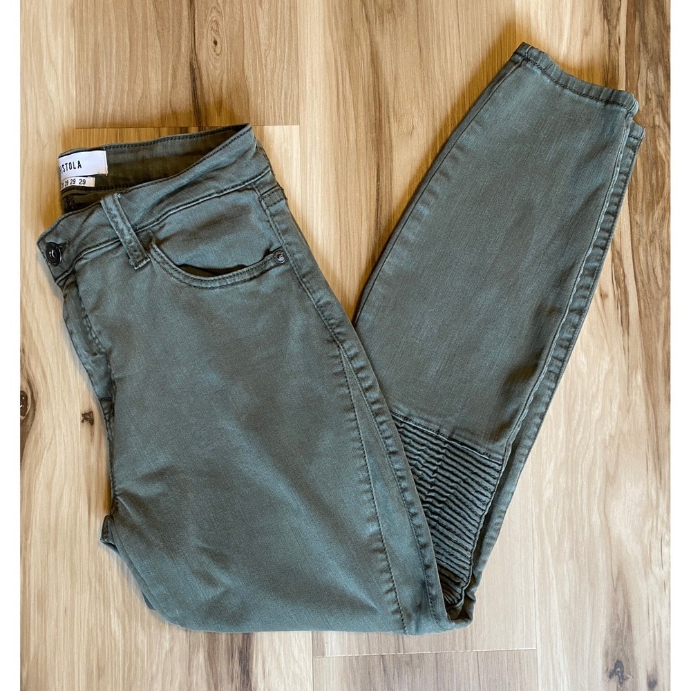 Pistola Womens Moto Skinny Jeans Olive Green Ribbed Knee Size 29